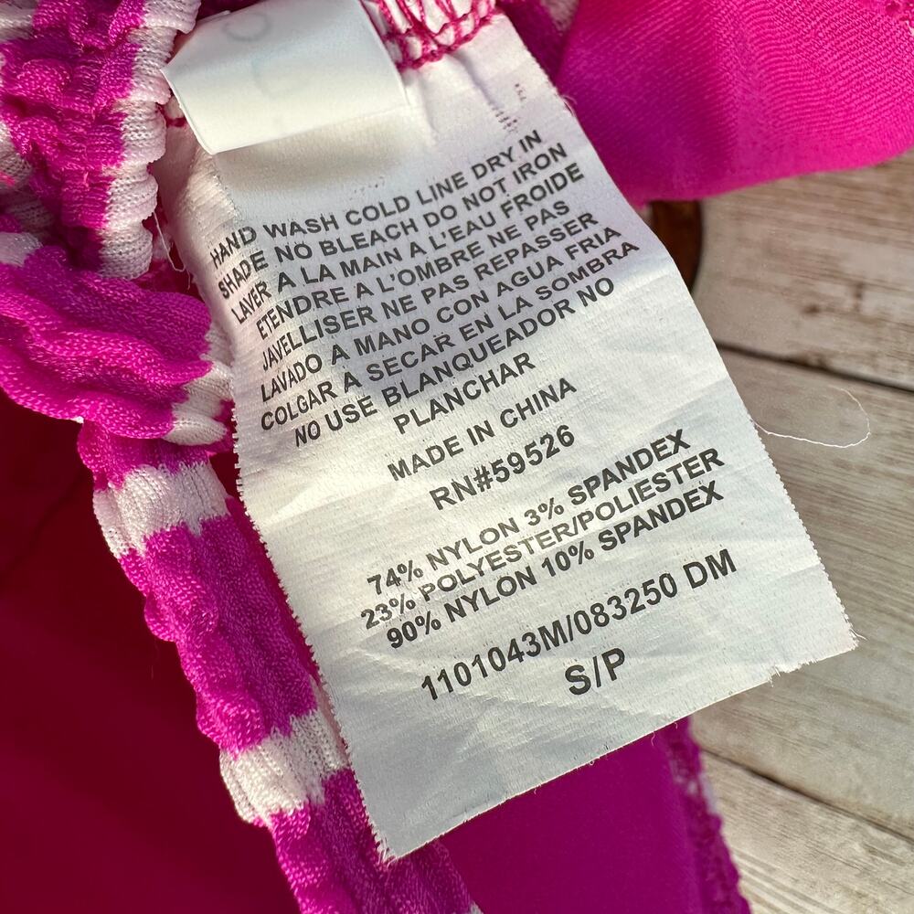 Lucky Brand One-piece Swimsuit Women S Hot Pink‎ Keyhole Stripe Textured Beachy - Picture 9 of 9